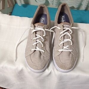 Keds Taupe Canvas Lace-Up Sneakers with White Soles
